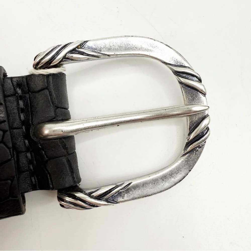 Orciani Handmade Crocodile Emobossed Matte Leather Italian Made Black Belt, XS